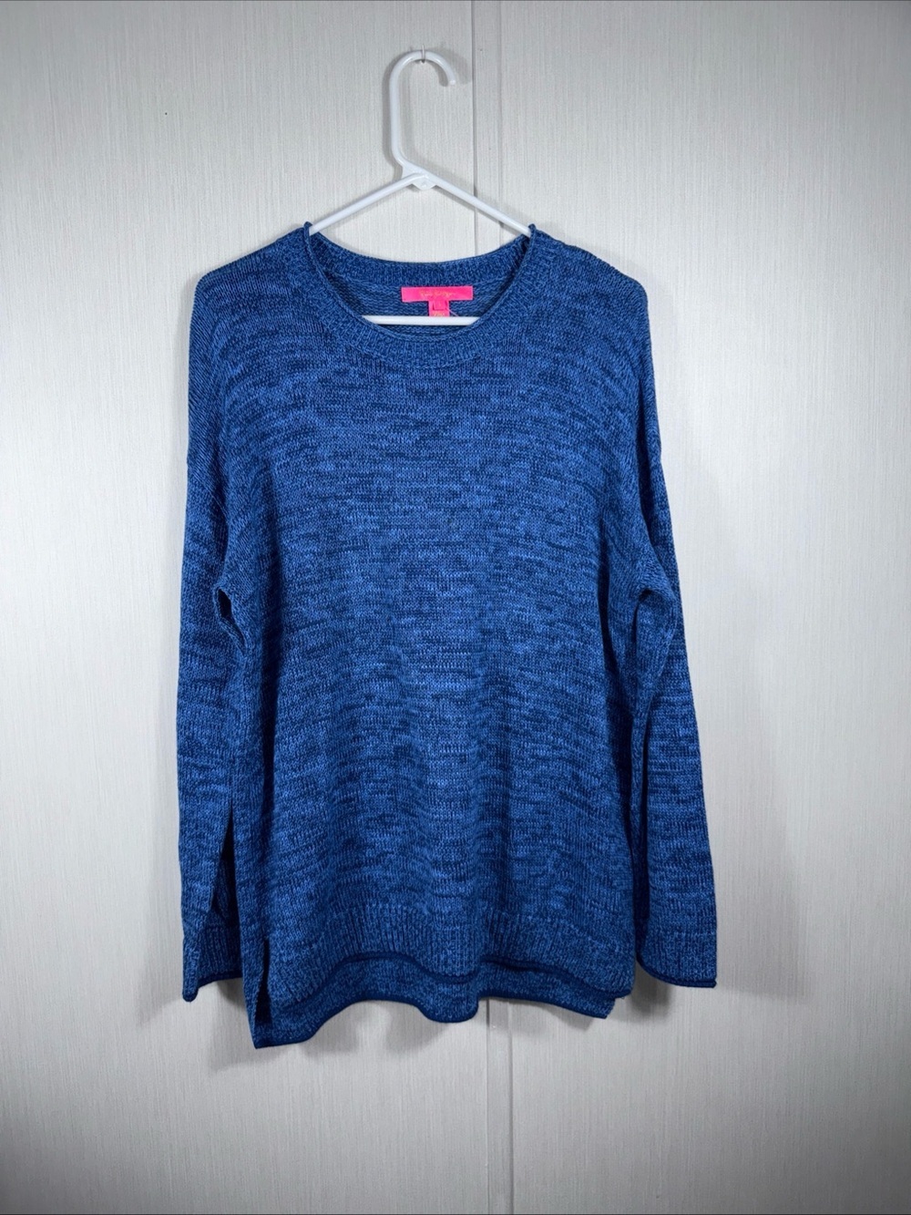 Lilly Pulitzer L Bayport Sweater Pullover Marled Navy Rolled Neck And Hem